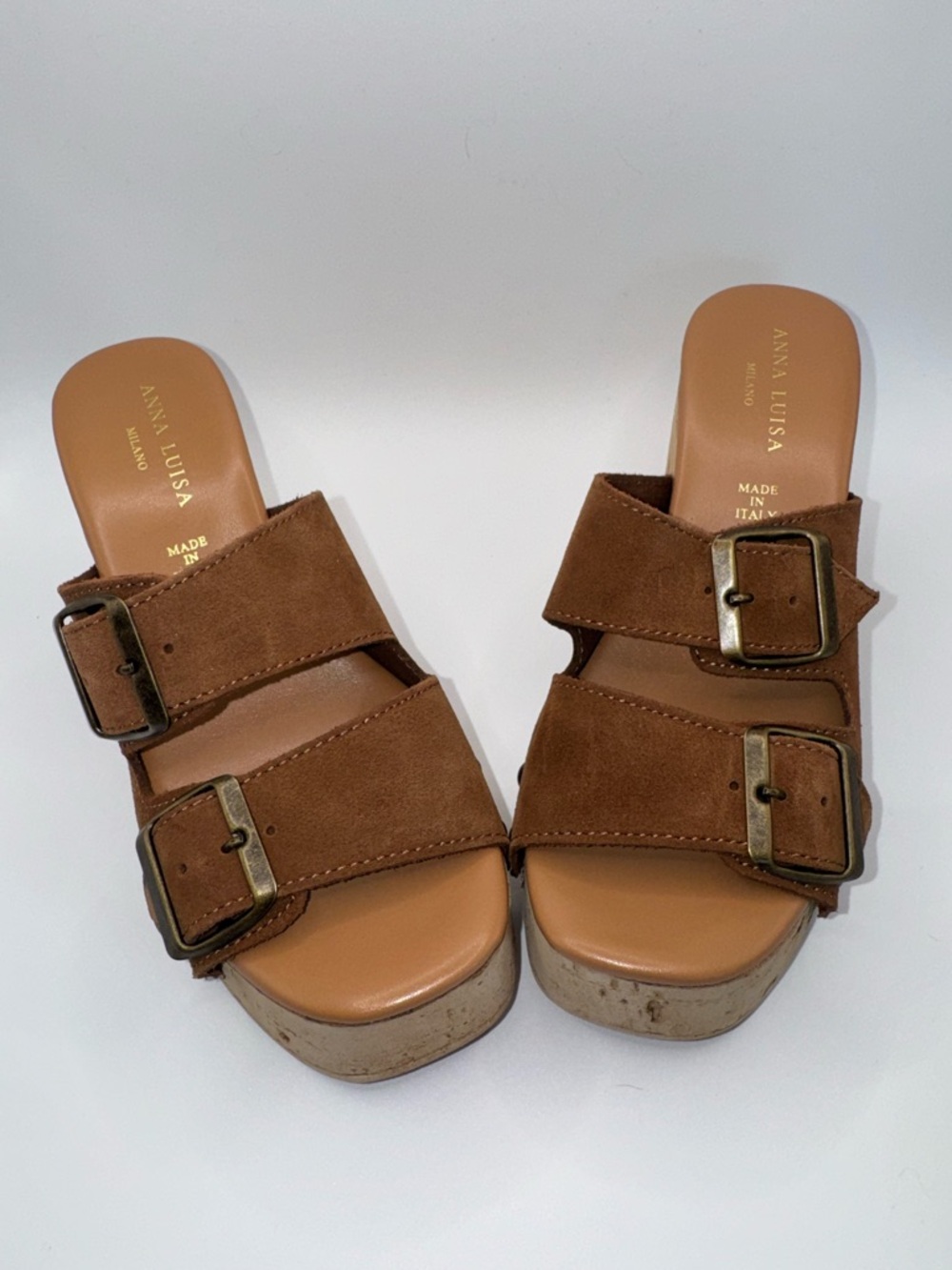 NEW Anna Luisa Amalfi Brown Suede Cork Wedge Sandals Size 7 Made in Italy - Picture 5 of 15
